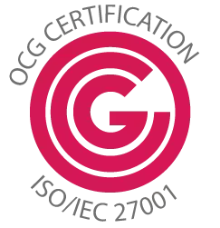 OCG Cert ISO/IEC 27001 Logo "Button" mit "OCG-Herdplatte"